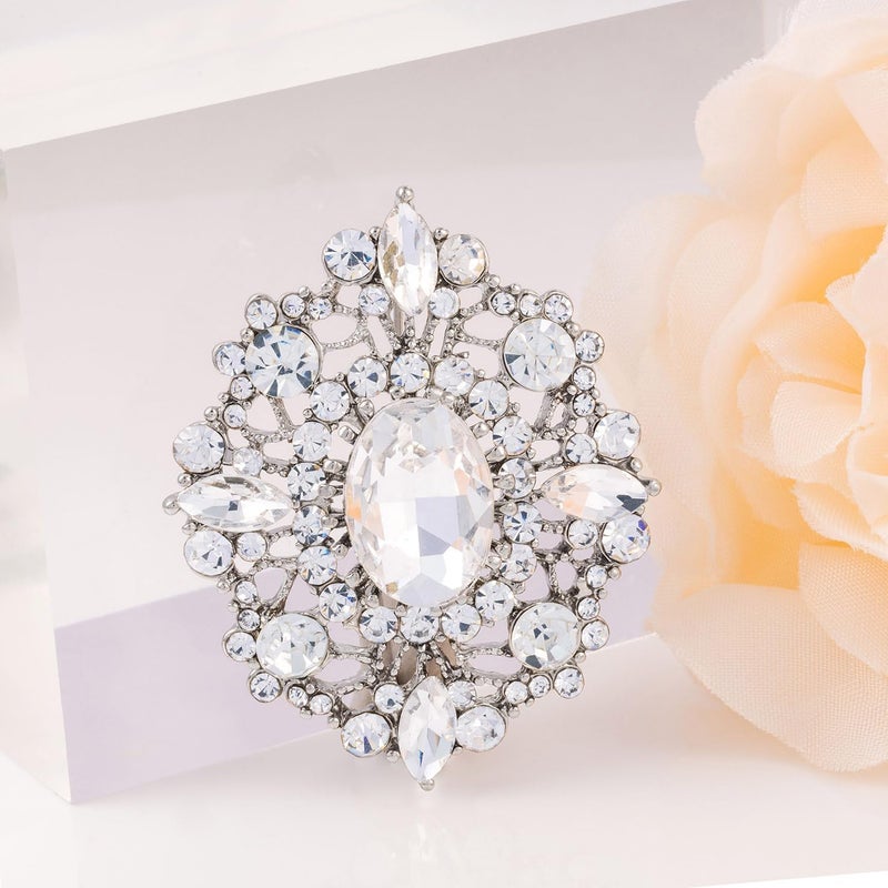 LAXPICOL Vintage Clear Austrian Crystal Brooch Pin for Women Elegant Wedding Bridal Brooches Broach Pin 1.69"*1.39" - Image 3